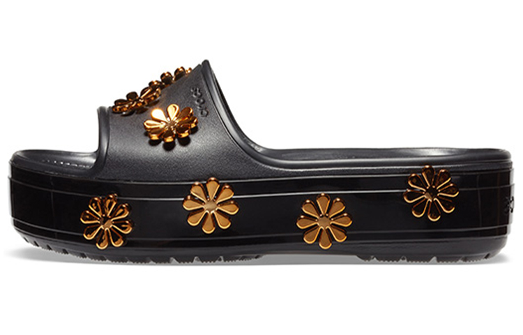 (Infant) Crocs Platform Metallic Blooms Slide 'Black' 205717-001