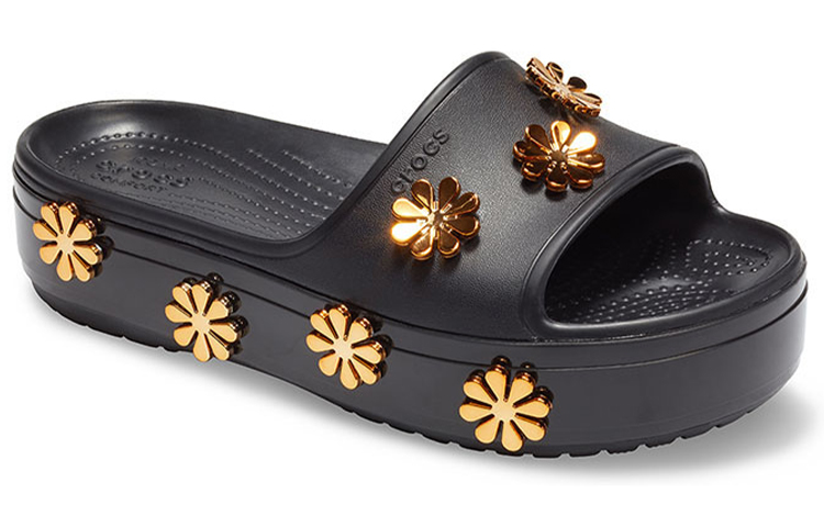 Lookbook (Infant) Crocs Platform Metallic Blooms Slide 'Black' 205717-001
