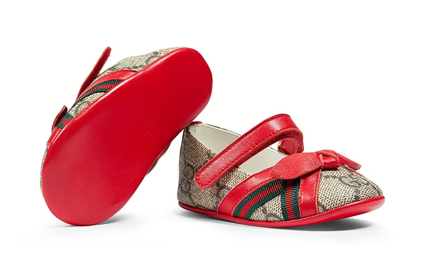 Shop 嬰童 GUCCI古馳 帆布 時尚魔術貼 蝴蝶結細節 低筒 學步鞋 紅色