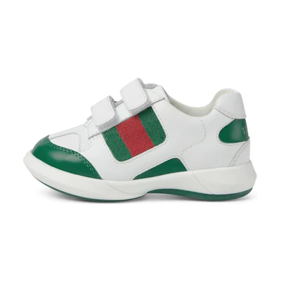 (Infant) Gucci Leather Hook-and-Loop Low 'White Green'