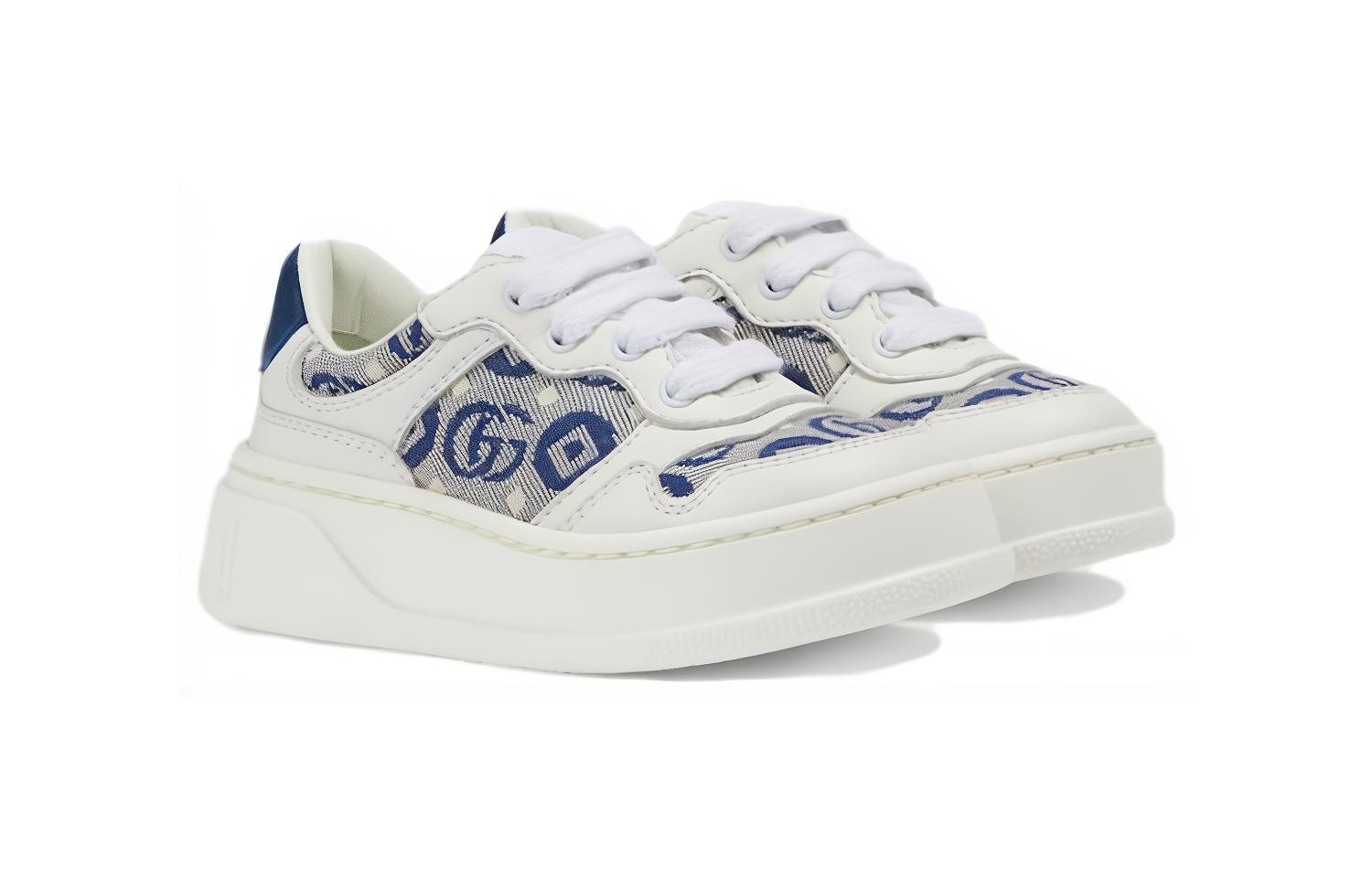 Lookbook (TD) Kasut Bayi Gucci Kulit Putih Biru 'Comfort' Rendah-Top 755893-AACIH-9080