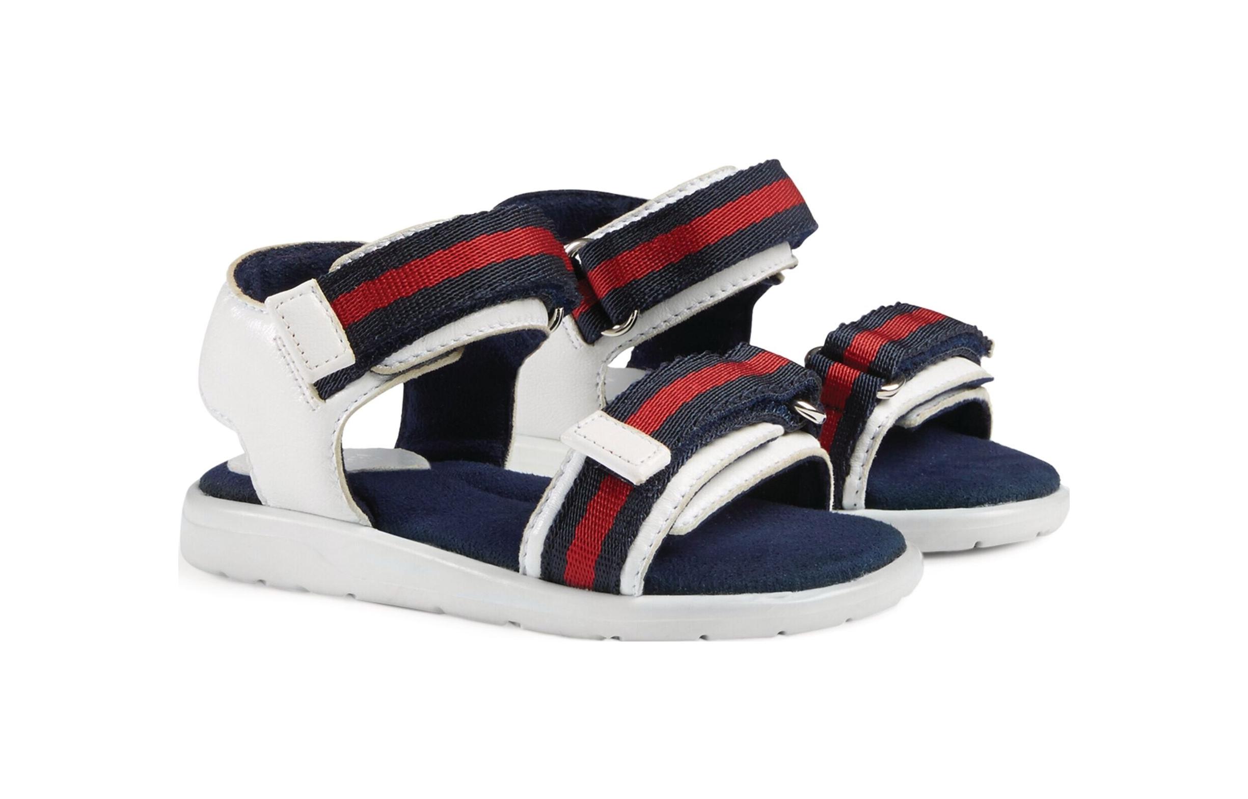 (Infant) Gucci Web Stripe Leather Sandals 'White Blue' 圖 3