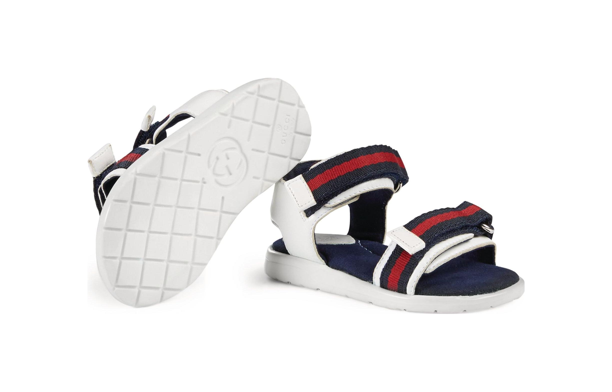 (Infant) Gucci Web Stripe Leather Sandals 'White Blue' 圖 5