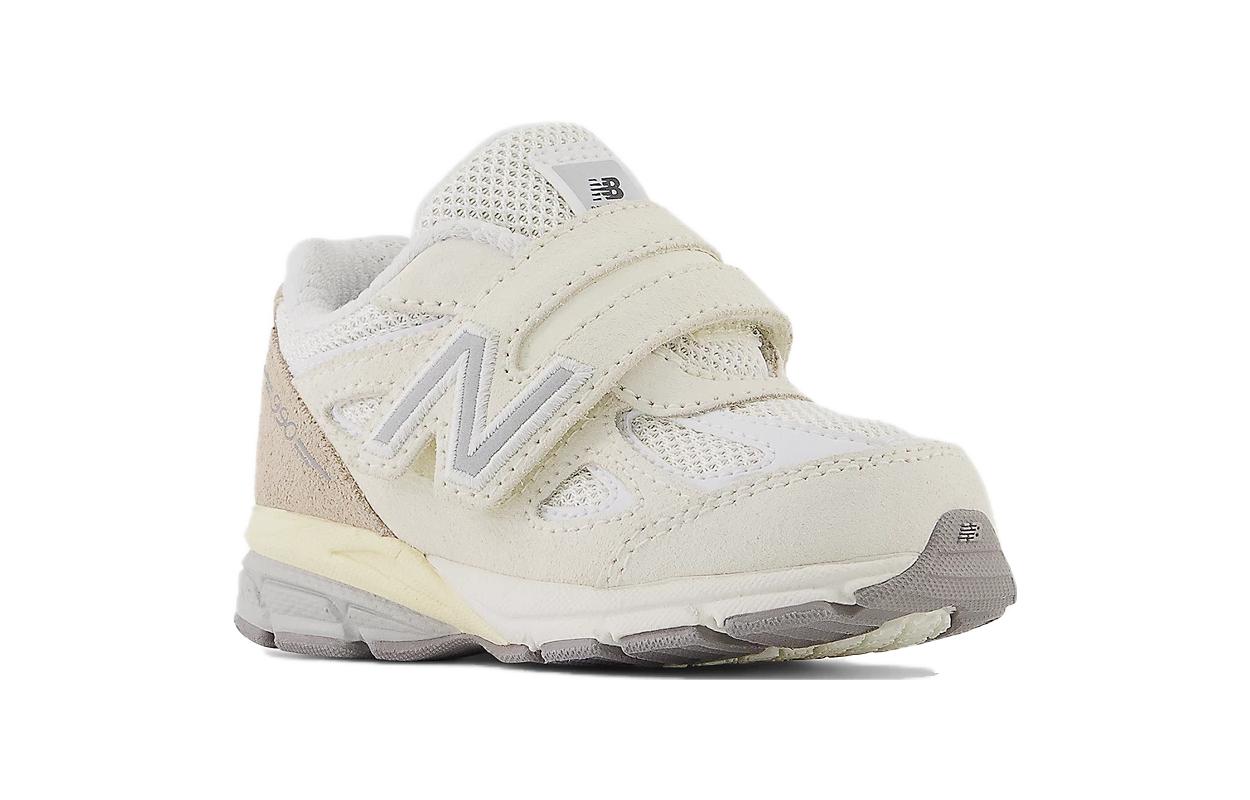 Lookbook 嬰幼兒 New Balance NB 990 V4 魔鬼氈 舒適抗震耐磨 低筒 學步鞋 米白色
