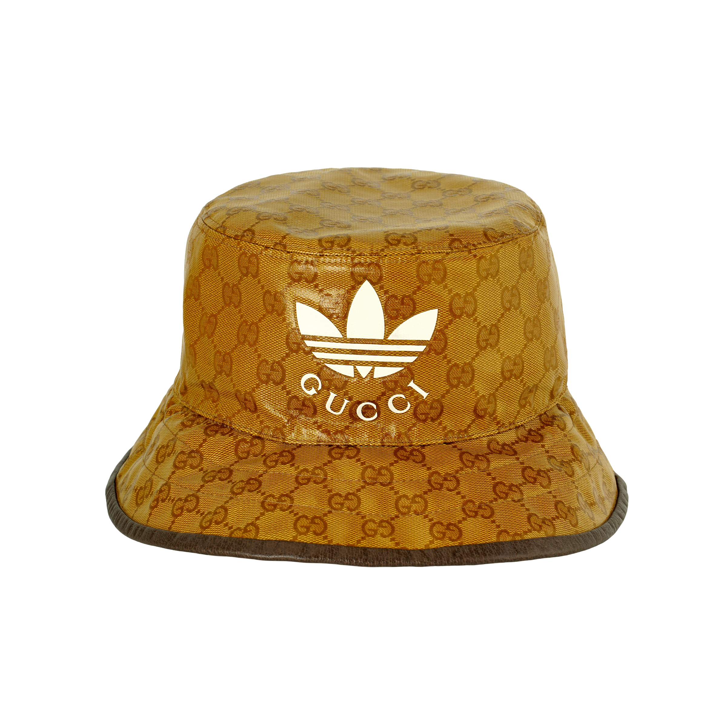 [Limited Edition] GUCCI x Adidas Crystal Canvas Leather Trim Bucket Hat Brown Unisex 696484-4HAP2-7164