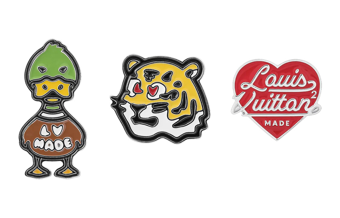 [LV NIGO] Louis Vuitton Tiger, Duck, Heart Enamel Brooch 3-Piece Set Silver MP3232