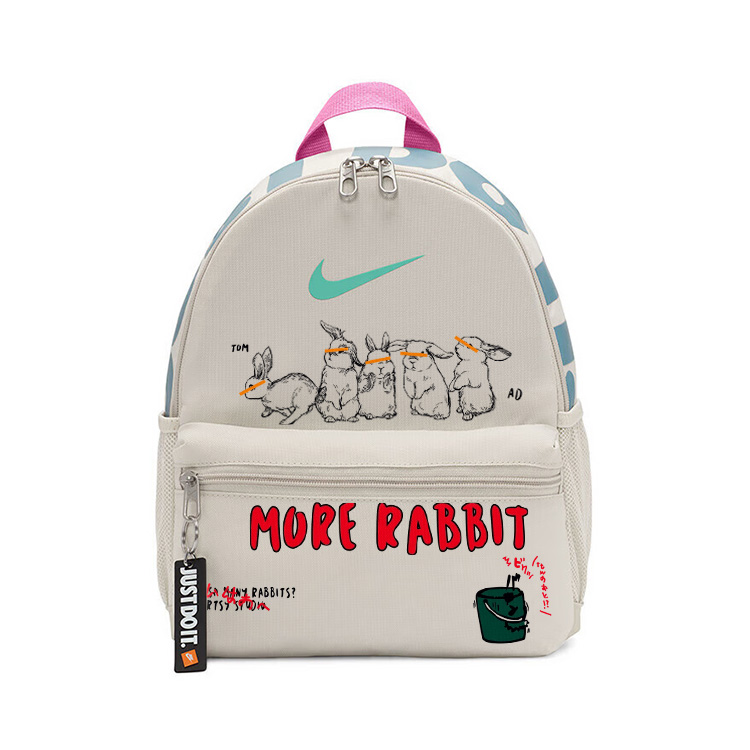 (Pre School) [Custom Bag] Nike Five Little Bunnies Cute Design Fashion Kids Backpack Gray White BA5559-104(TEAM354-FIVELITTLEWHITERABBITS)