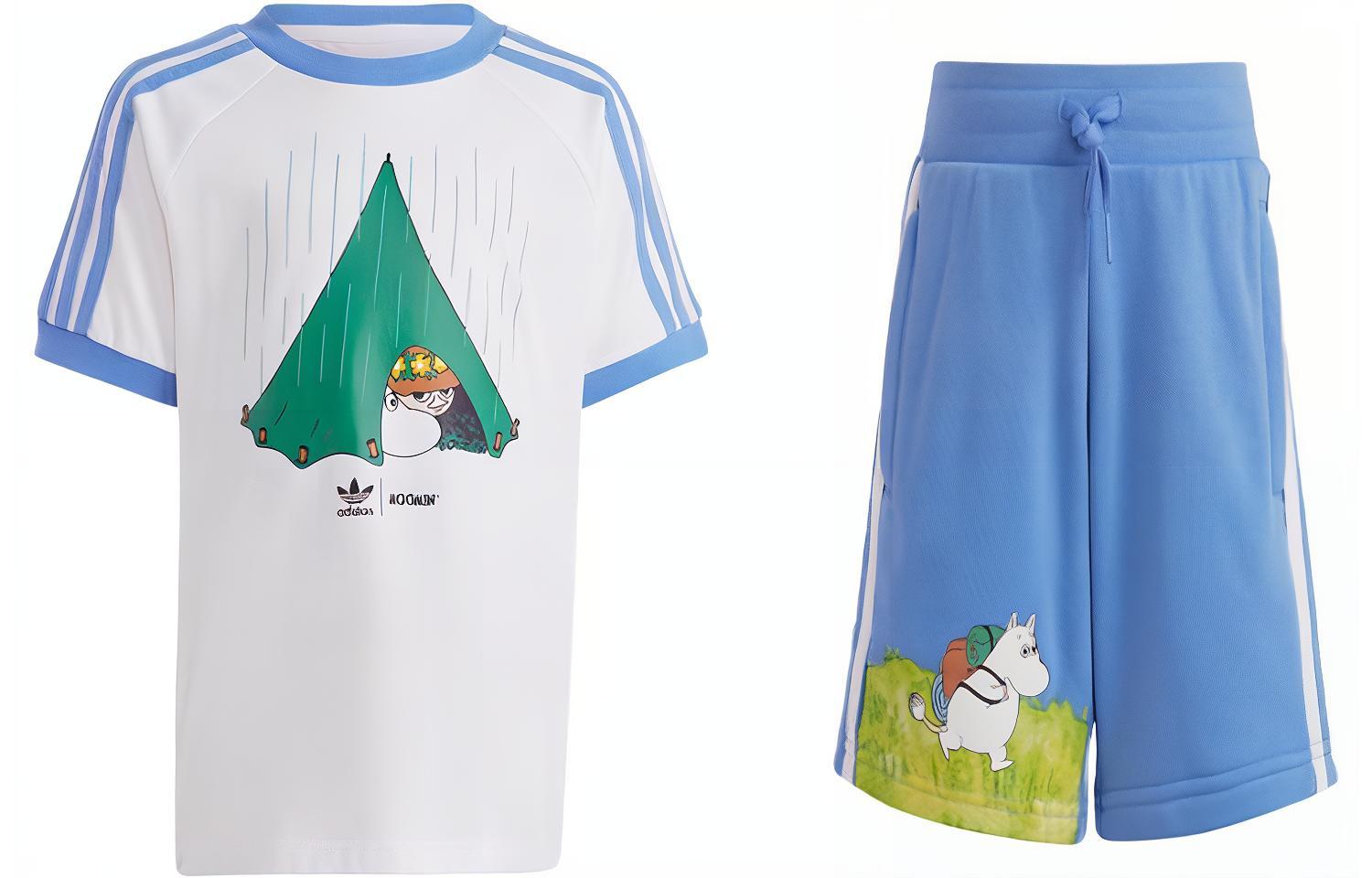 (Pre School) adidas x Moomin Kids Set White/Blue - Animal Logo Tee & Print Shorts IC5630