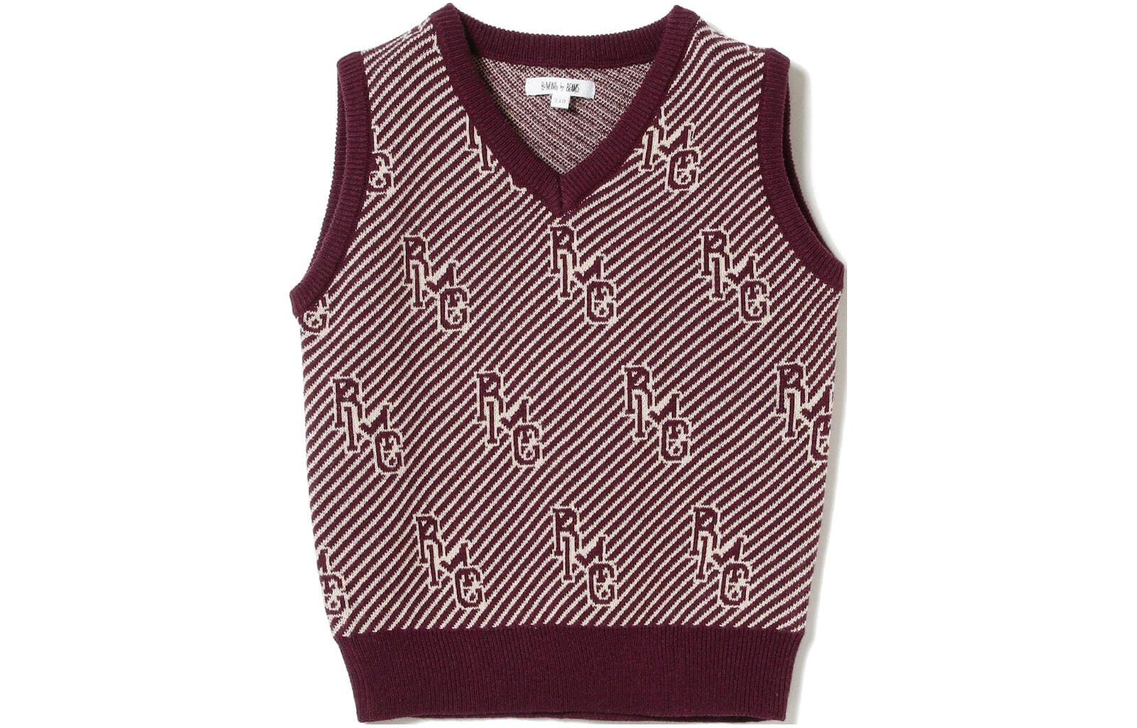(Pre School) Beams Kids Letter Striped V-Neck Sleeveless Vest Wine Red 9405000644339