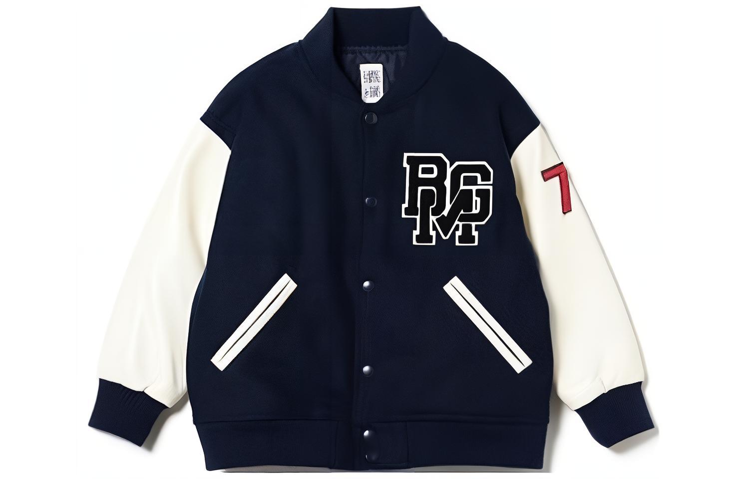 (Pre School) Beams Kids Navy Blue Baseball Collar Jacket for Children 94-18-0169-443
