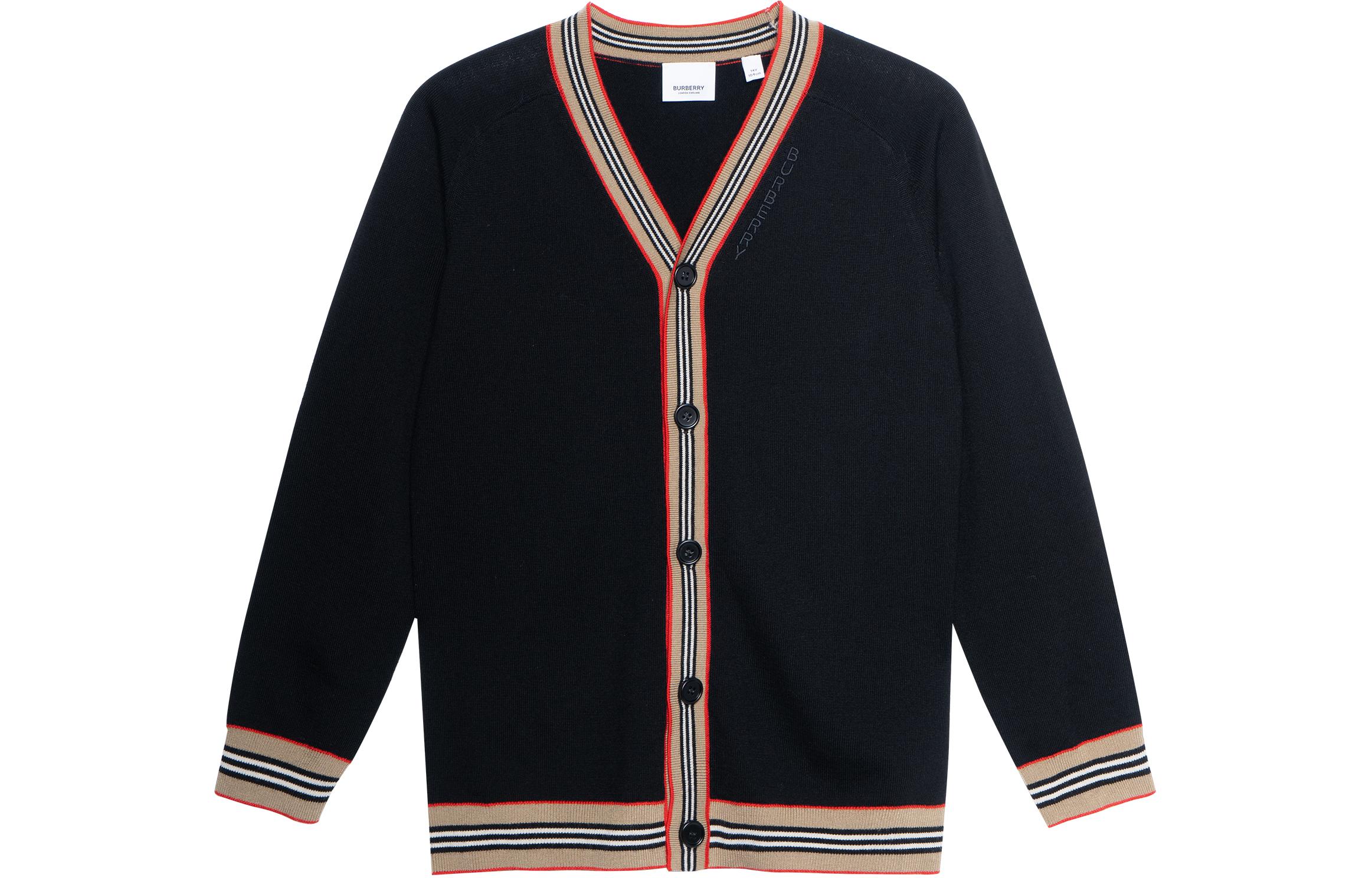 (Pre School) Burberry Kids Black Logo Stripe Long Sleeve Cardigan Sweater. 80476131