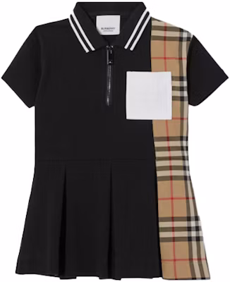 (Pre School) Burberry Kids Black Polo-Style A-Line Dress with Checkered Panels. 80423541 Buy (Pre School) Burberry Kids Black Polo-Style A-Line Dress with Checkered Panels. 80423541