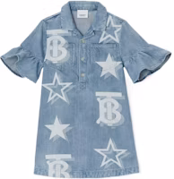 (Pre School) Burberry Kids Star Print Denim Blue Short Sleeve Dress FW22 80612311 (Pre School) Burberry Kids Star Print Denim Blue Short Sleeve Dress FW22 80612311