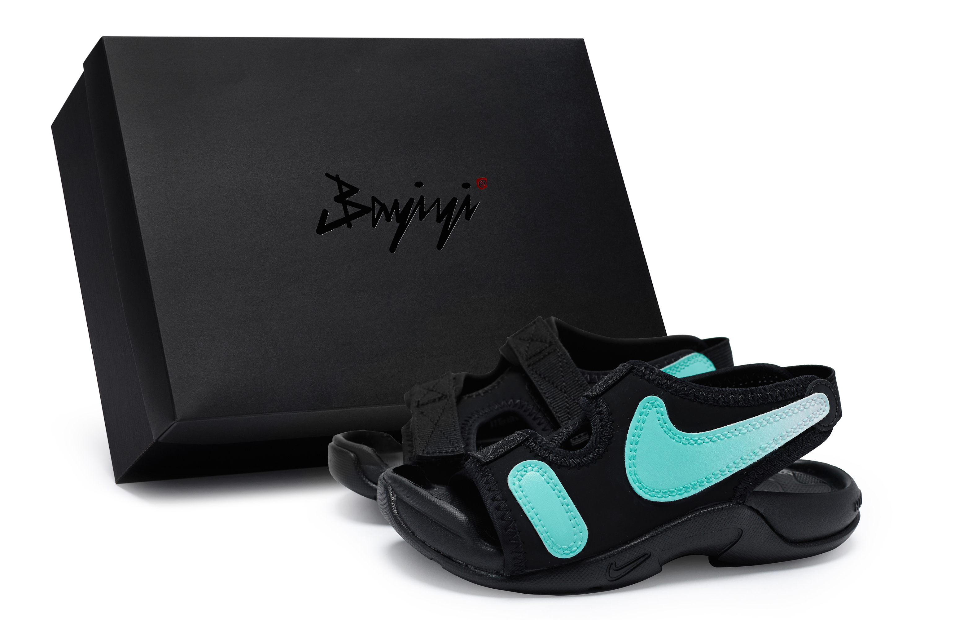 (Pre School) Custom Nike Sunray Adjust 6 PS Kids Sandals Black Blue Anti-Slip Water-Resistant DX5545-002 (Team80 Kids Water-Resistant SBOX Sneakers).