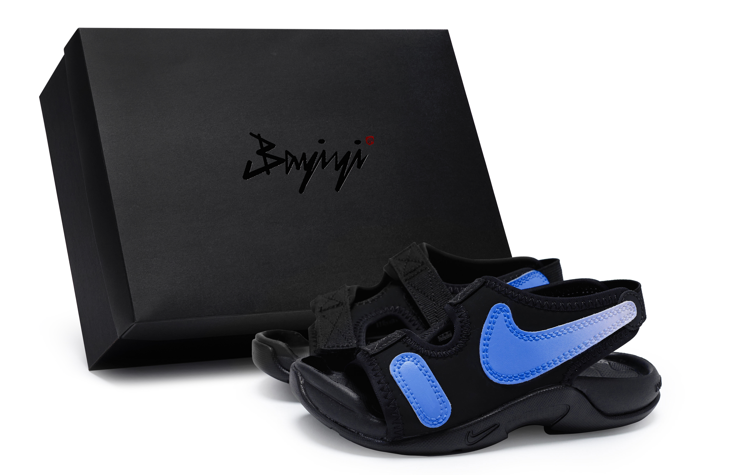 (Pre School) Custom Nike Sunray Adjust 6 PS Kids Sandals Black Blue Gradient Anti-Slip. DX5545-002 (Team80 Kids Water-Resistant SBOX Blue Sneakers)