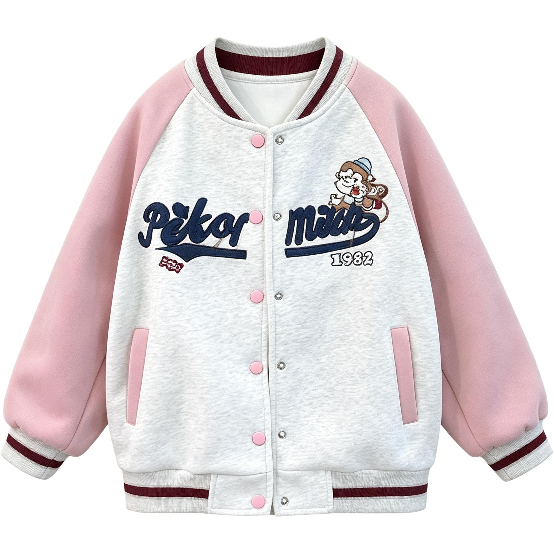 (Pre School) Disney Kids Baseball Jacket Cartoon Embroidery Colorblock Varsity Style Coat LAB2503