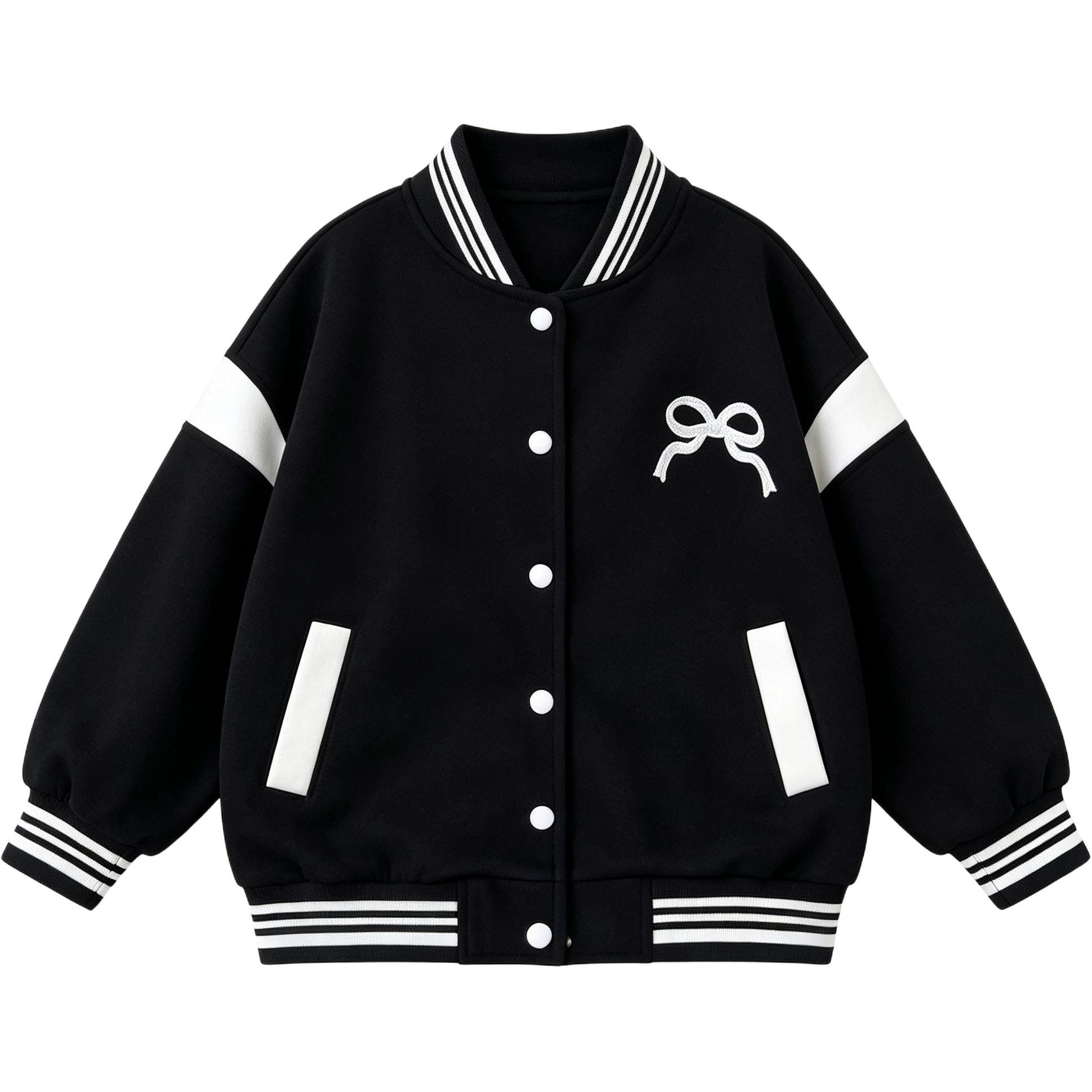 (Pre School) Disney Kids Baseball Jacket Sweet Bow Embroidery Preppy Style Outerwear LAB2505