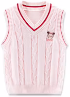 (Pre School) Disney Kids V-Neck Sleeveless Sweater Cartoon Print Color Block - Light Pink KLSS007-1 (Pre School) Disney Kids V-Neck Sleeveless Sweater Cartoon Print Color Block - Light Pink KLSS007-1