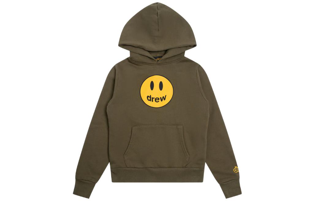 (Pre School) Drew House SS22 Mascot Smiley Hoodie Kids Midnight Olive Green Pullover. DR-SS22-108
