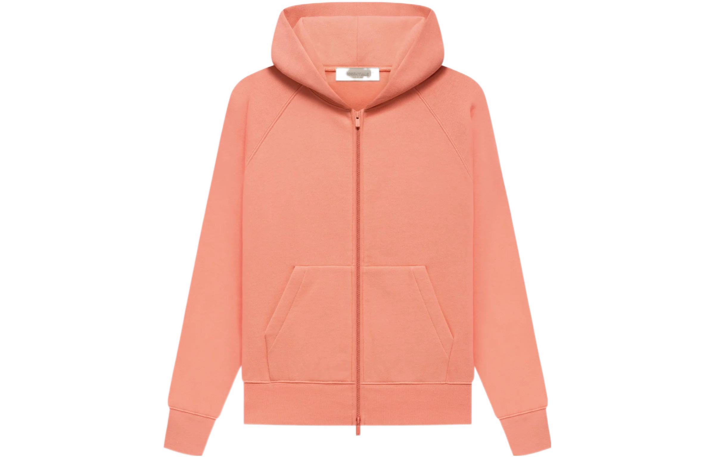 (Pre School) Fear of God Essentials Kids Full-Zip Hoodie Coral FW22 - Back Letter Print Pullover FOG-FW22-994