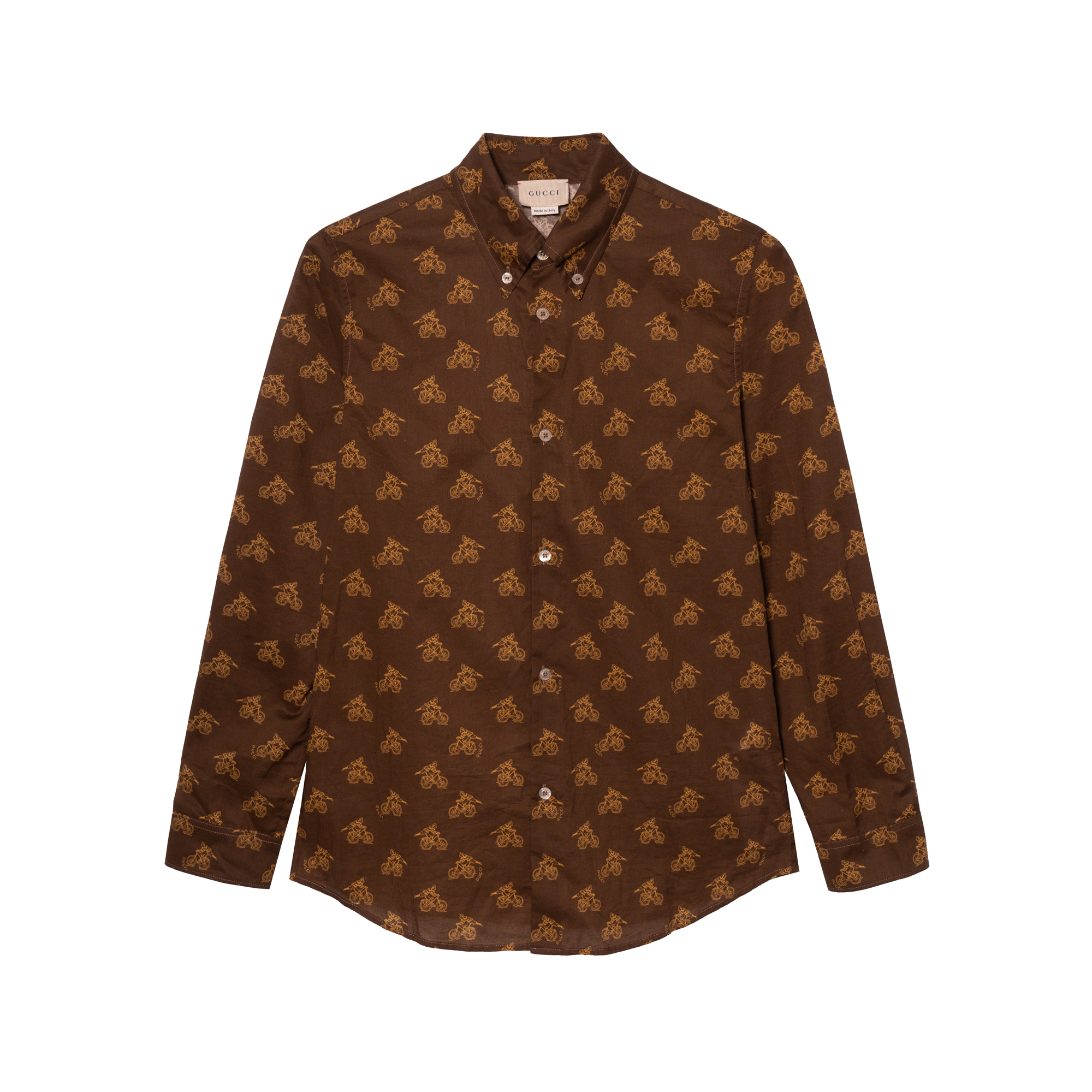 (Pre School) GUCCI FW23 Brown Logo Print Point Collar Long Sleeve Shirt Kids 747312-XWAYP-2229