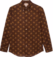 (Pre School) GUCCI FW23 Brown Logo Print Point Collar Long Sleeve Shirt Kids 747312-XWAYP-2229 (Pre School) GUCCI FW23 Brown Logo Print Point Collar Long Sleeve Shirt Kids 747312-XWAYP-2229