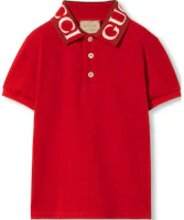 (Pre School) GUCCI Kids Red Polo T-Shirt FW24 with Logo Collar and Button Detail. 573882-XJGND-6300 (Pre School) GUCCI Kids Red Polo T-Shirt FW24 with Logo Collar and Button Detail. 573882-XJGND-6300