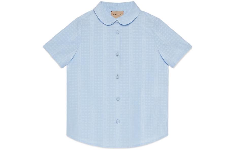 (Pre School) GUCCI Kids SS23 Blue Checkered Jacquard UV Protection Short-Sleeve Shirt. 725789-XWAXG-4465