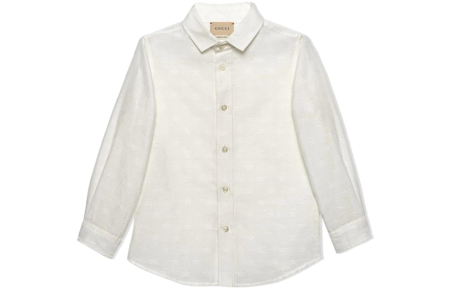 (Pre School) GUCCI SS23 Children's White Long-Sleeve Sunproof Shirt with Classic Collar. 708545-XWAUS-9072