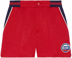 (Pre School) GUCCI SS24 Kids Red Mid-Rise Straight-Leg Shorts with Letter Print 758909-XJF46-6329 (Pre School) GUCCI SS24 Kids Red Mid-Rise Straight-Leg Shorts with Letter Print 758909-XJF46-6329