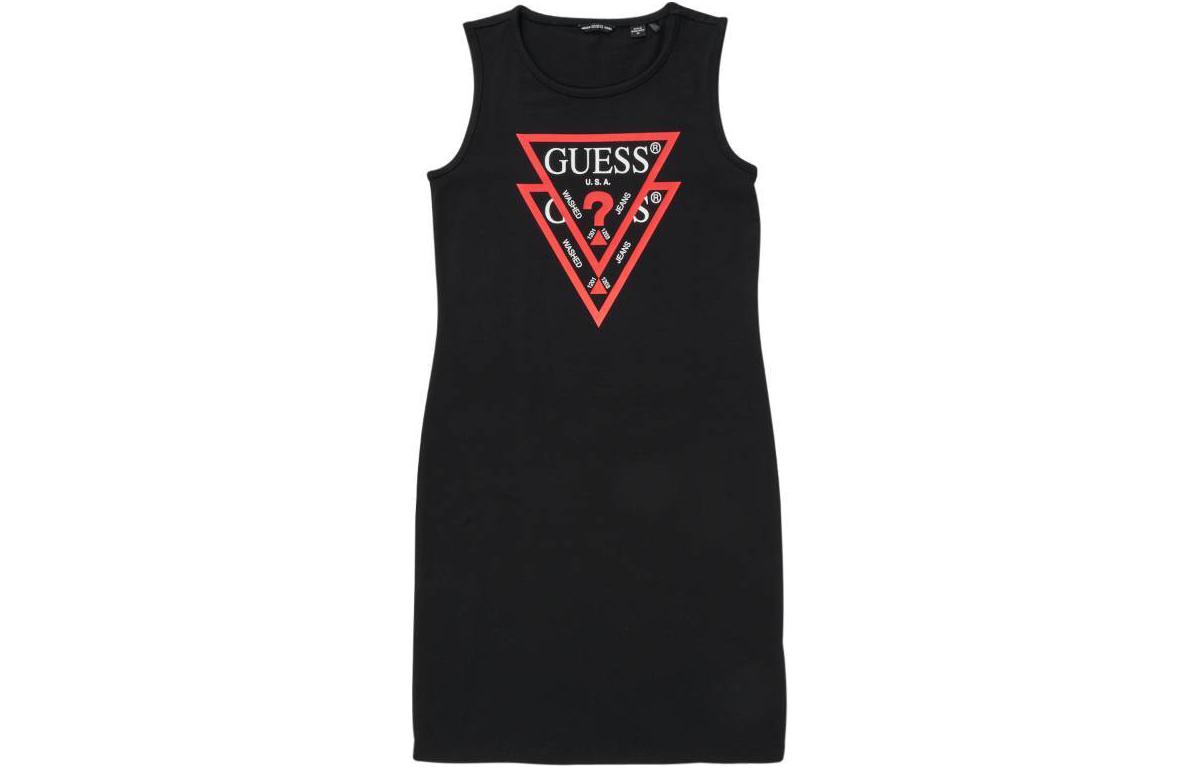 (Pre School) GUESS Black Kids' Tank Top Sleeveless Triangle Logo Print Crewneck J92K57KAUD0-JBLK
