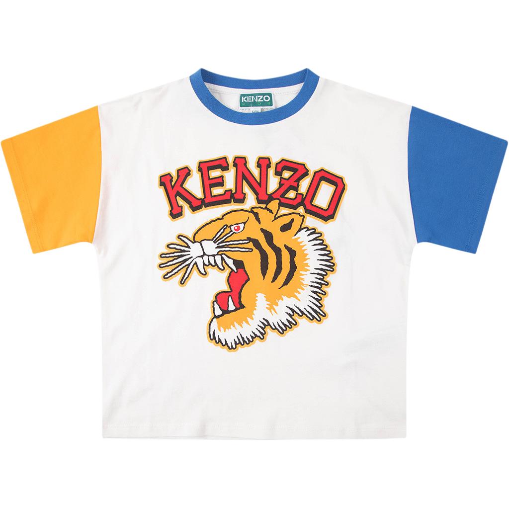 (Pre School) KENZO Kids SS24 Logo Tiger Graphic Print Crewneck T-Shirt - Gray White LE5K60343D03-02