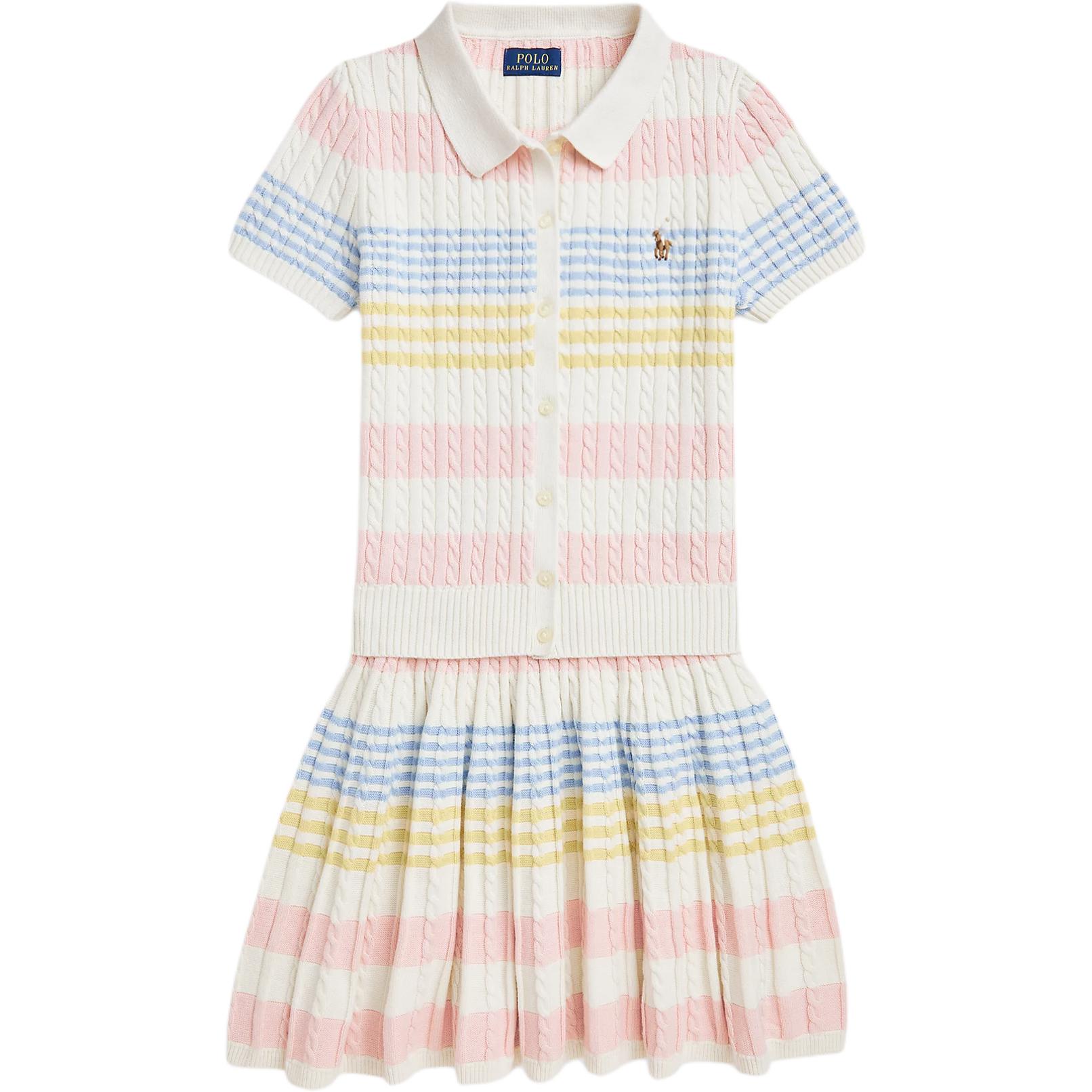 (Pre School) Kids' Polo Ralph Lauren Stripe Knit Cotton Cardigan Dress Set Multicolor 313964758-001