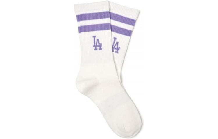 (Pre School) Kids MLB Los Angeles Dodgers Striped Crew Socks - Breathable White (1 Pair). 7ASOB013N-07VOL