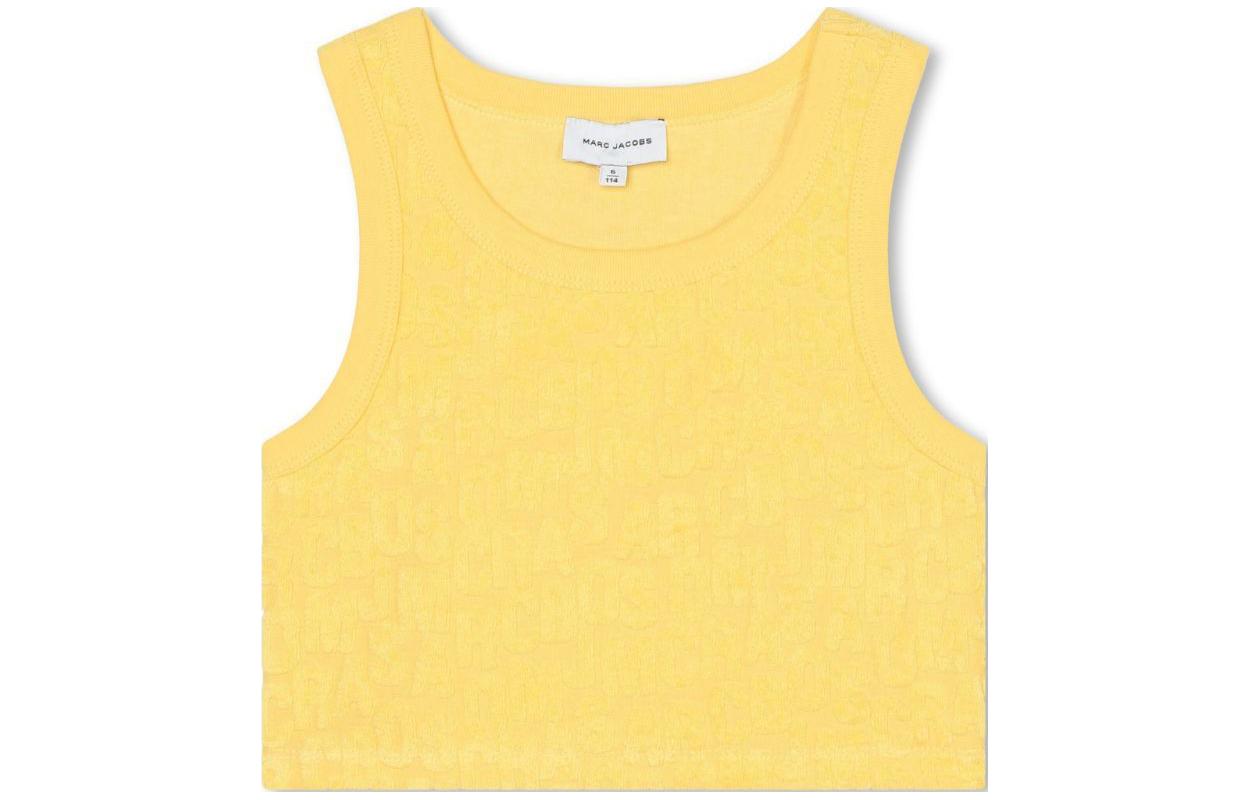 (Pre School) MARC JACOBS SS24 Yellow Kids Cropped Tank Top - Solid Color Casual Crewneck W60181577