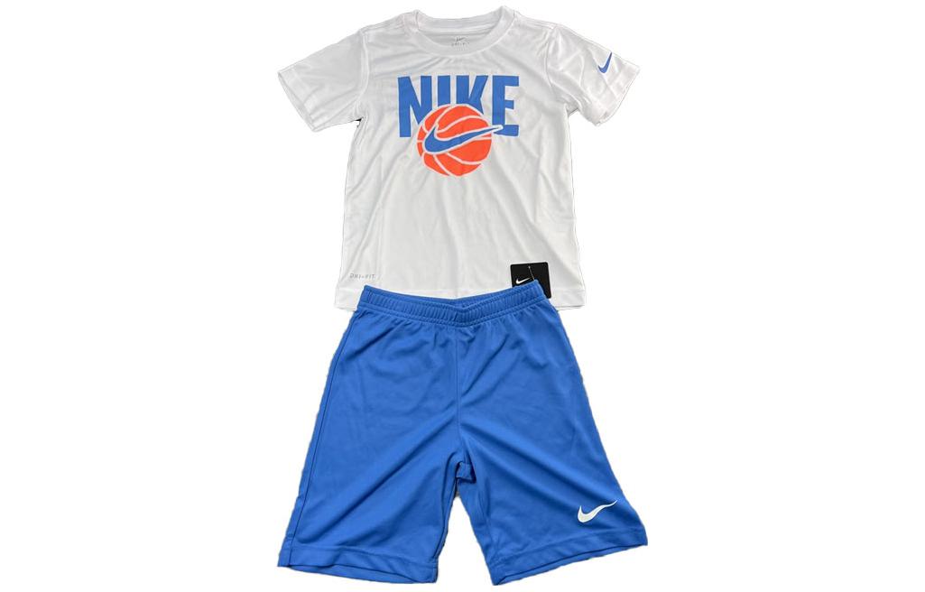 (Pre School) Nike Kids' Blue Casual Set: Letter Print Tee & Elastic Shorts CK4019-402