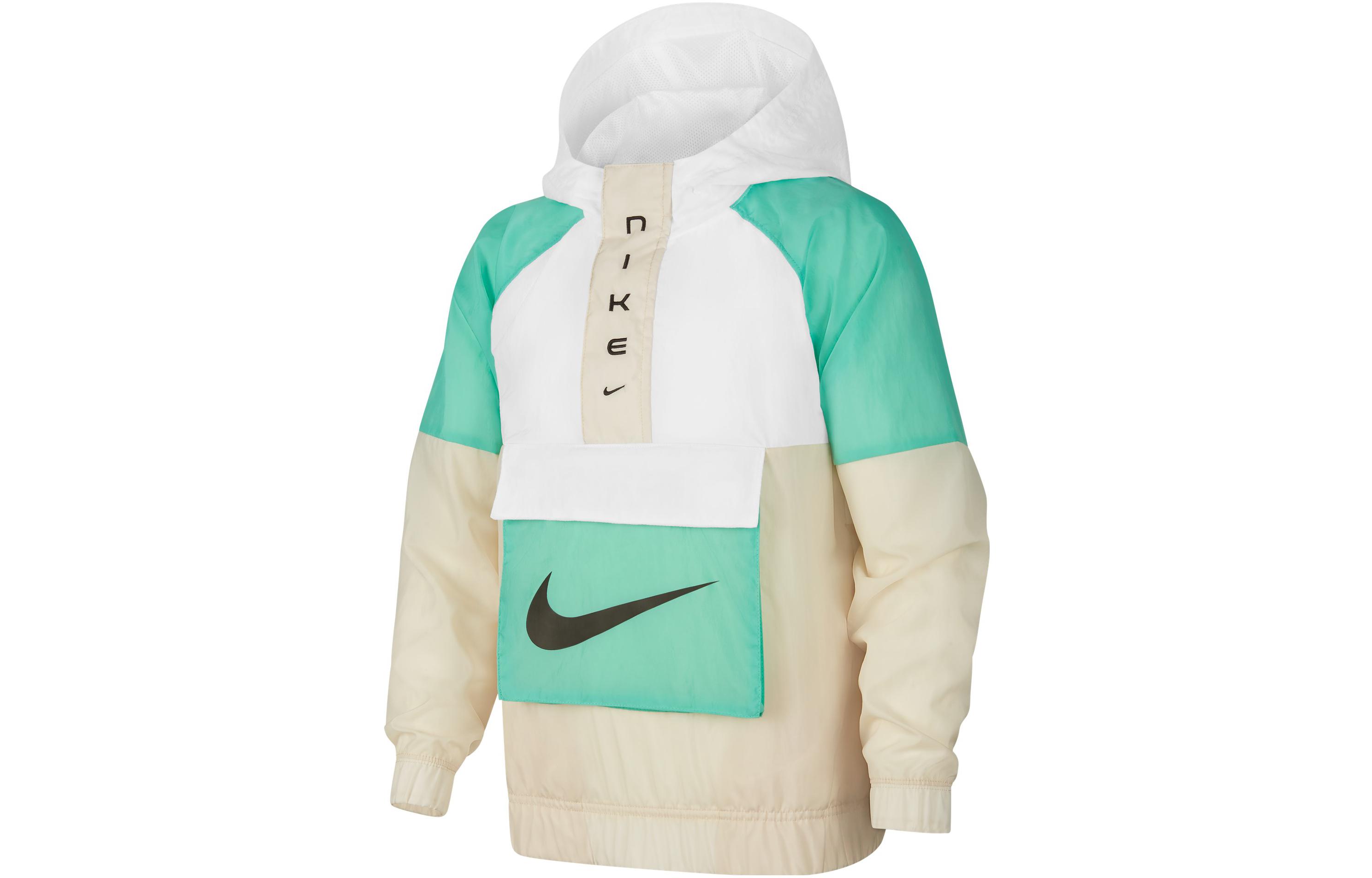 (Pre School) Nike Kids' Half-Zip Colorblock Woven Hoodie Jacket Green DX6297-100