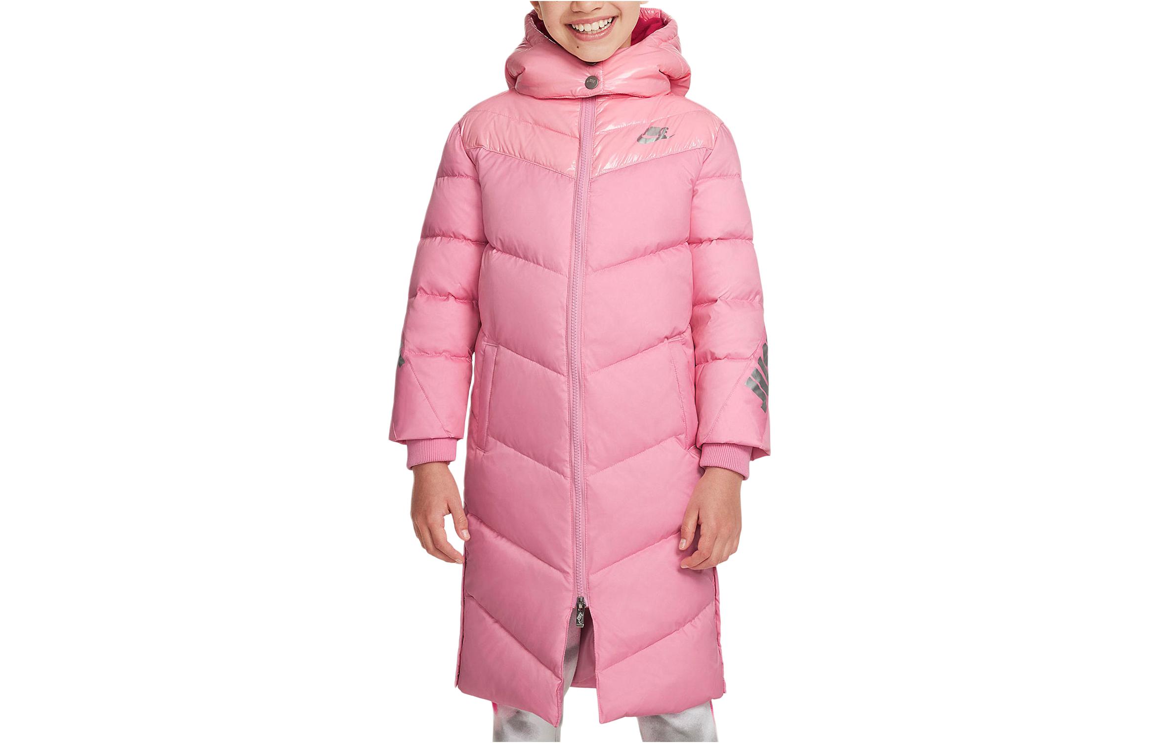 (Pre School) Nike Kids' Pink Hooded Long Down Jacket with Letter Print DD2497-654
