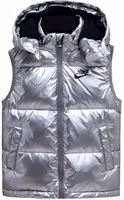 (Pre School) Nike Kids' Silver Gray Hooded Puffer Vest with Letter Print. DZ9727-048 (Pre School) Nike Kids' Silver Gray Hooded Puffer Vest with Letter Print. DZ9727-048