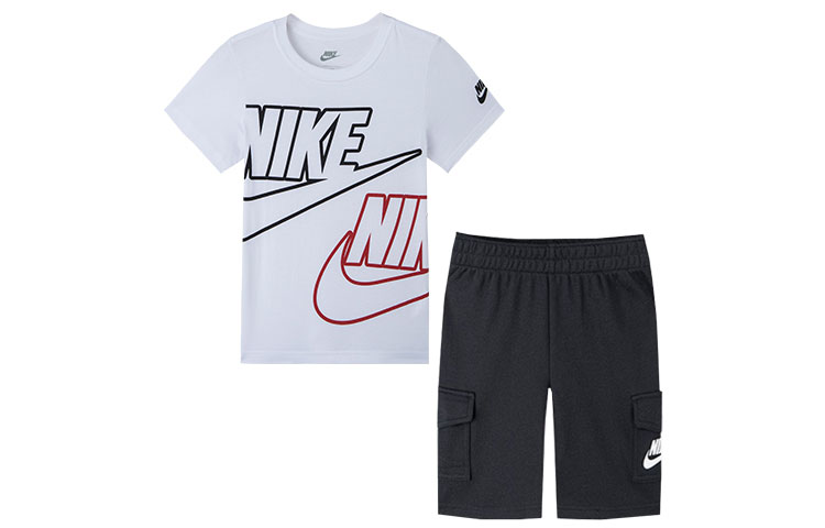 (Pre School) Nike Kids' White Casual Athletic Set - Crewneck Tee & Elastic Waist Shorts NY2022050PS-001