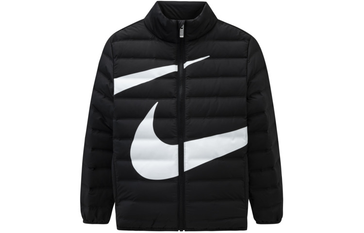 (Pre School) Nike Kids Black Puffer Jacket with Logo Print and Stand Collar Long Sleeves. NY2342016PS-002