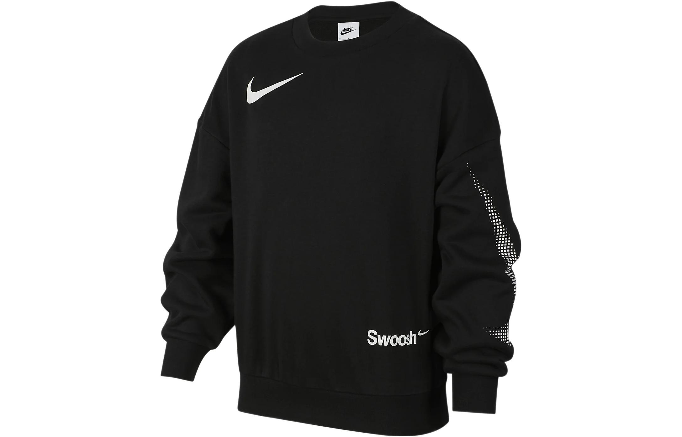 (Pre School) Nike Kids Black Sweatshirt with Letter Logo Print Crewneck Pullover. FD0150-010
