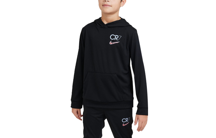 (Pre School) Nike Kids CR7 Logo Print Black Hoodie for Boys and Girls DX5460-010