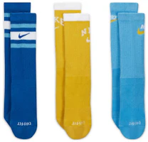 (Pre School) Nike Kids Crew Socks 3-Pack - Yellow/Dark Blue/Light Blue Striped Logo (Unisex) DH3415-903 (Pre School) Nike Kids Crew Socks 3-Pack - Yellow/Dark Blue/Light Blue Striped Logo (Unisex) DH3415-903