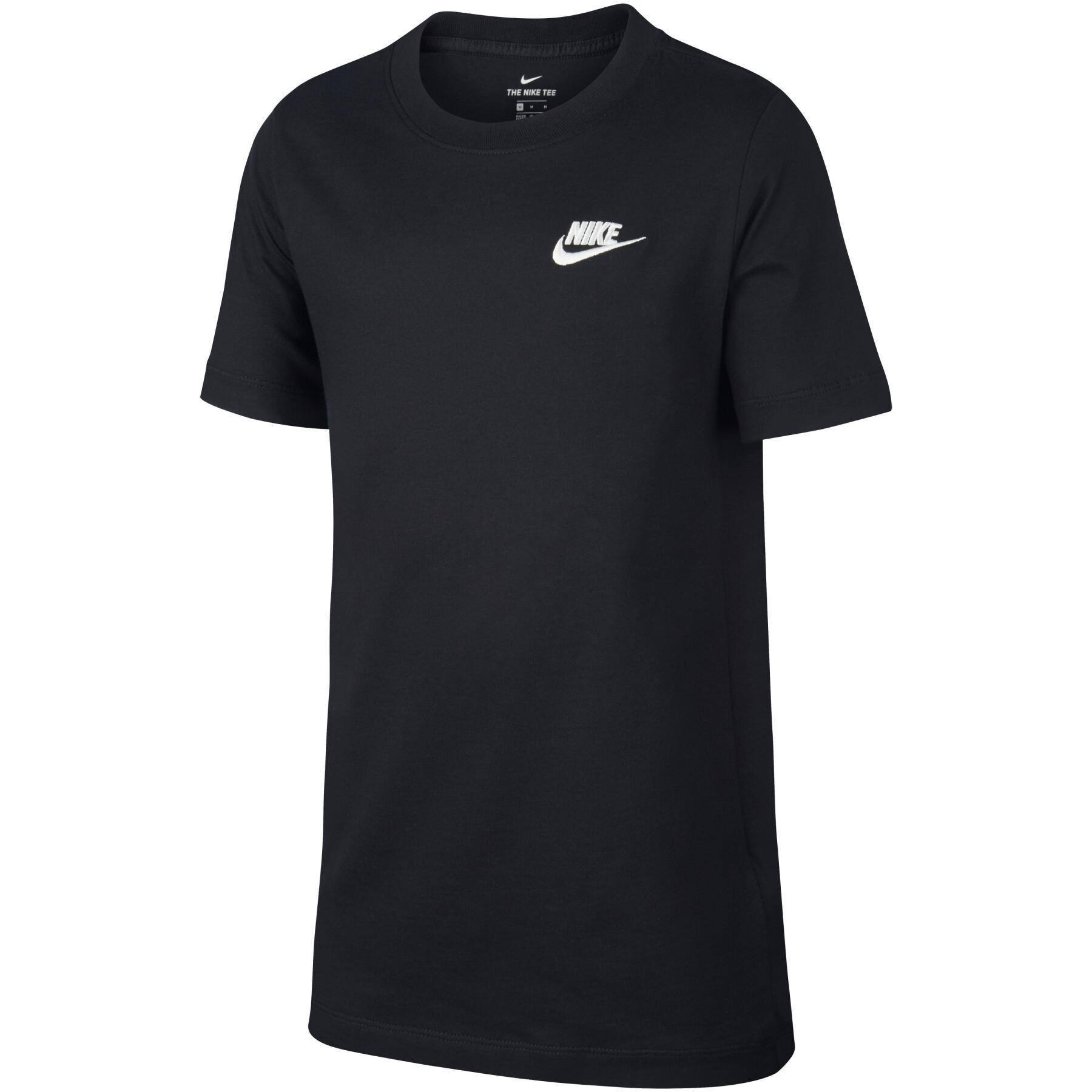 (Pre School) Nike Kids Embroidered Logo Cotton Crewneck T-Shirt Black Short Sleeve AR5254-010