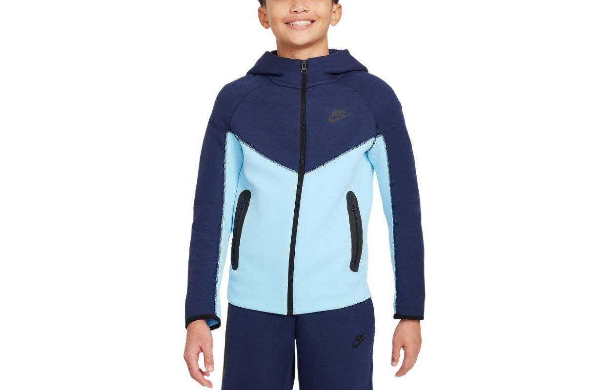 (Pre School) Nike Kids Full-Zip Hoodie Jacket Blue with Logo Print Colorblock Design FD3285-410