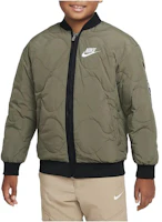 (Pre School) Nike Kids Quilted Jacket Olive Green Casual Wear FZ6462-222 (Pre School) Nike Kids Quilted Jacket Olive Green Casual Wear FZ6462-222