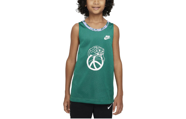 (Pre School) Nike Kids Reversible Vest Blue-Green with Graphic Logo Print Crewneck. DQ8955-365