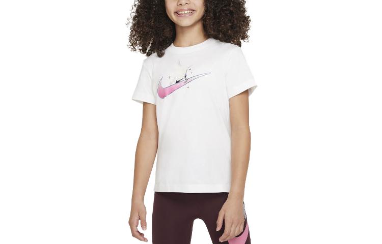 (Pre School) Nike Kids Sportswear Cartoon Graphic T-Shirt White Short Sleeve Round Neck. DX1706-100