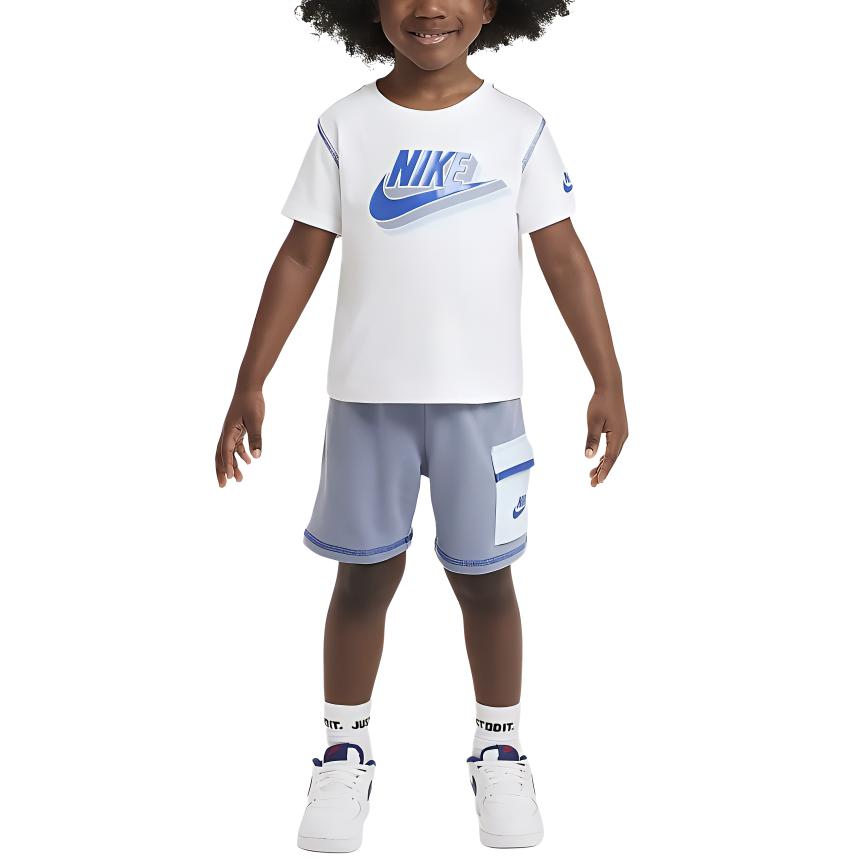 (Pre School) Nike Kids Sportswear Reimagine Set Grey/Slate Blue Short Sleeve & Shorts Toddler HJ2045-494
